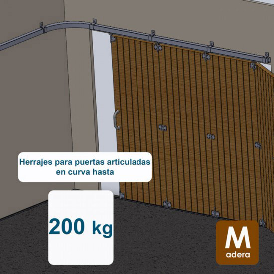 Herrajes puertas articuladas en curva hasta 200 Kg