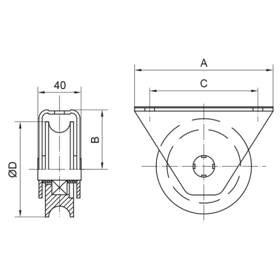 Polea canal 20 mm U caja cod 300