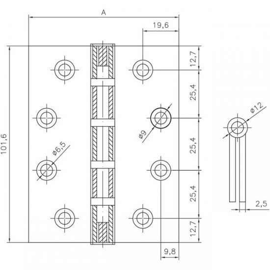 520SS y 525SS Bisagra Inox Axial 100x2,5 M