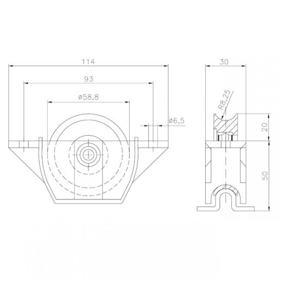 Polea puerta corredera aluminio semi encastrrar