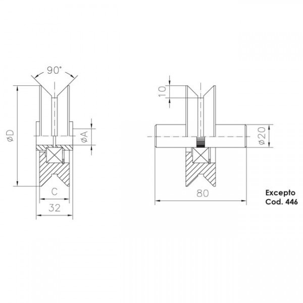 Herrajes para puertas: Polea canal 20 mm V