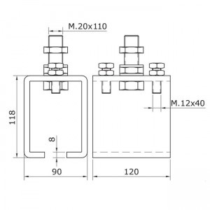 Dibujo técnico abrazadera raíl U-70 ajustable