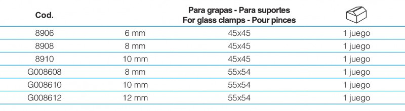 almohadillas pinzas vidrio cuadradas