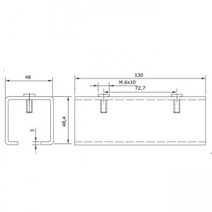 Dibujo técnico empalme raíl U-40 INOX