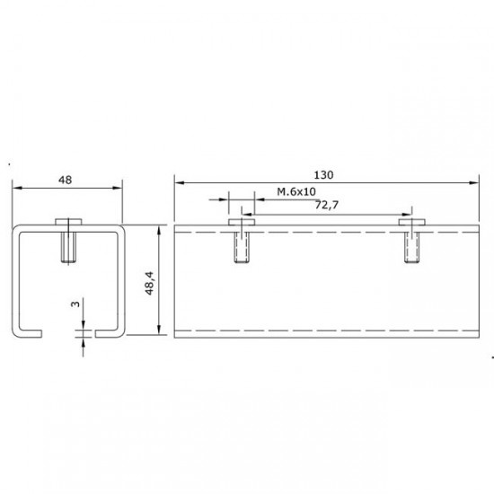 Dibujo técnico empalme raíl U-40 INOX