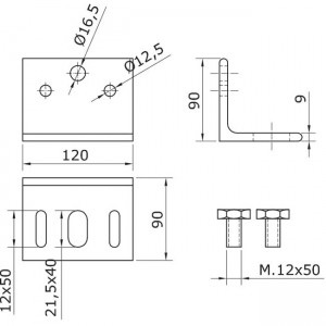 Dibujo técnico fijación a pared U-70