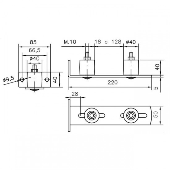 Dibujo técnico guía inferior atornillar doble