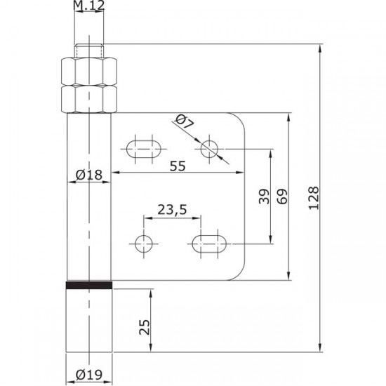 Dibujo técnico Guiador inferior atornillar extremo U-19