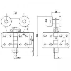 Dibujo técnico Rollapar doble U-60 atornillar central