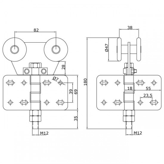 Dibujo técnico Rollapar doble U-60 atornillar central