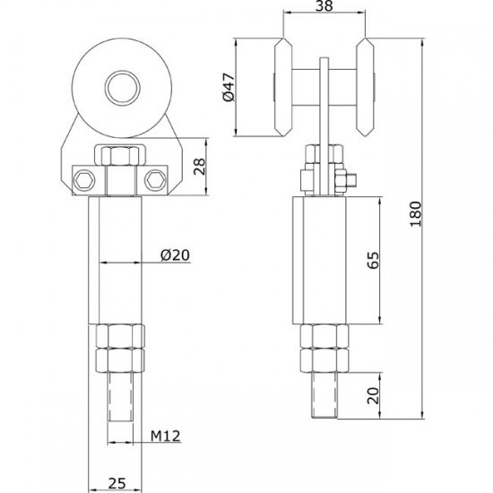 Dibujo técnico Rollapar simple soldar extremo U-60 INOX