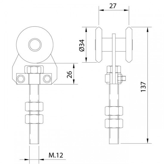 Dibujo técnico Rollapar simple U-40 nylon corto