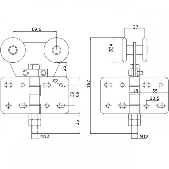 Dibujo técnico Rollapar doble U-40 nylon atronillar central