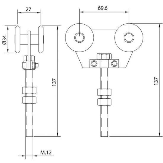 Dibujo técnico Rollapar doble U-40 nylon corto