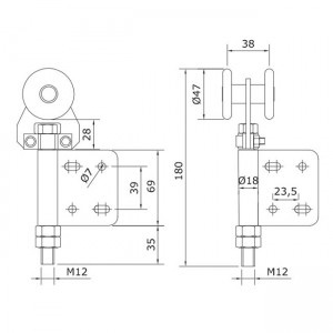 Dibujo técnico Rollapar simple U-60 atornillar extremo