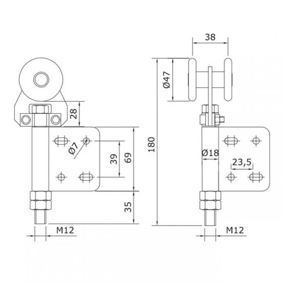 Dibujo técnico Rollapar simple U-60 atornillar extremo