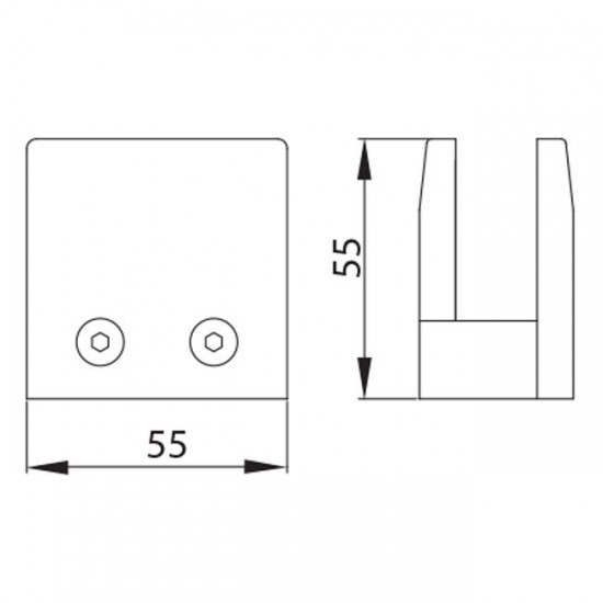 Dibujo técnico grapa cuadrada base plana vidrio 16 mm