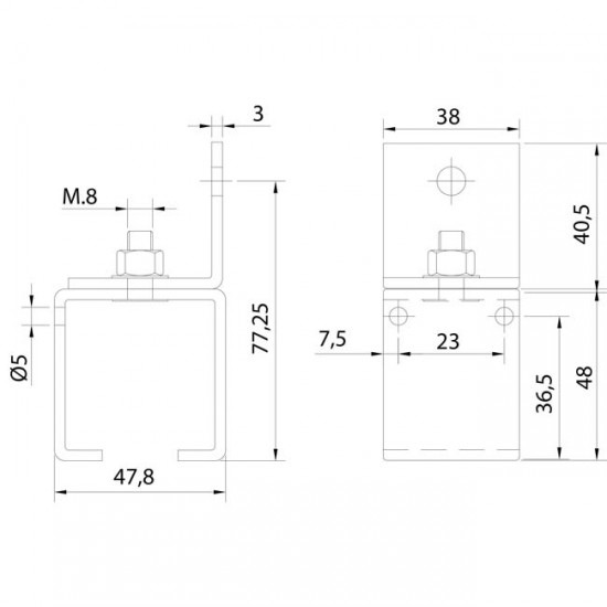 Abrazadera Rail U-40 Pared Atornillada