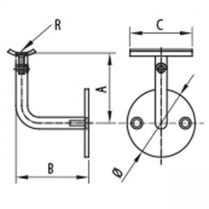 Dibujo técnico Soporte pared 90º 3 piezas ajustable