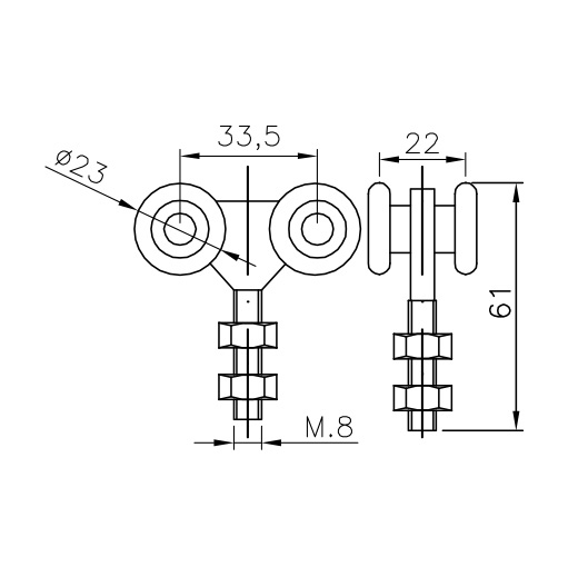 Herrajes puertas correderas colgadas: Rollapar doble U-30 nylon