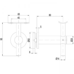 Dibujo técnico Soporte vidrio 90º