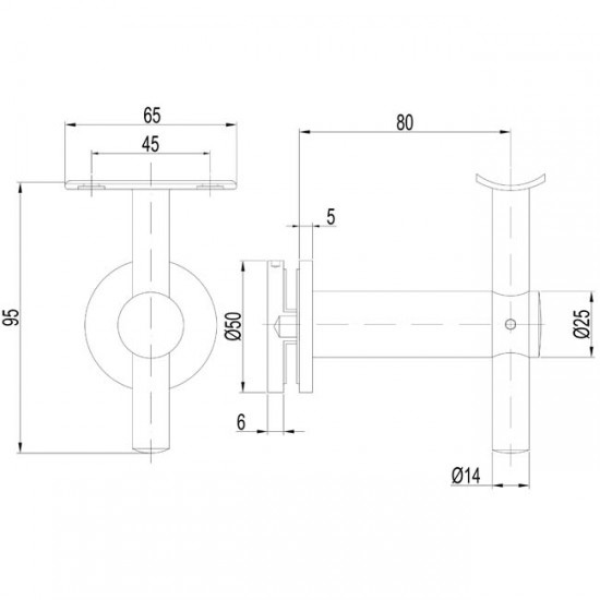 Dibujo técnico Soporte vidrio 90º