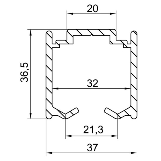 Plano 5752 Raíl Superior Aluminio U30 con pestaña