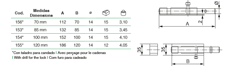 cerrojo soldar con solapa corto acero